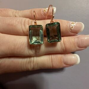 Aquamarine/Green Emerald-Cut Gem Drop Earrings - Women Jewelry